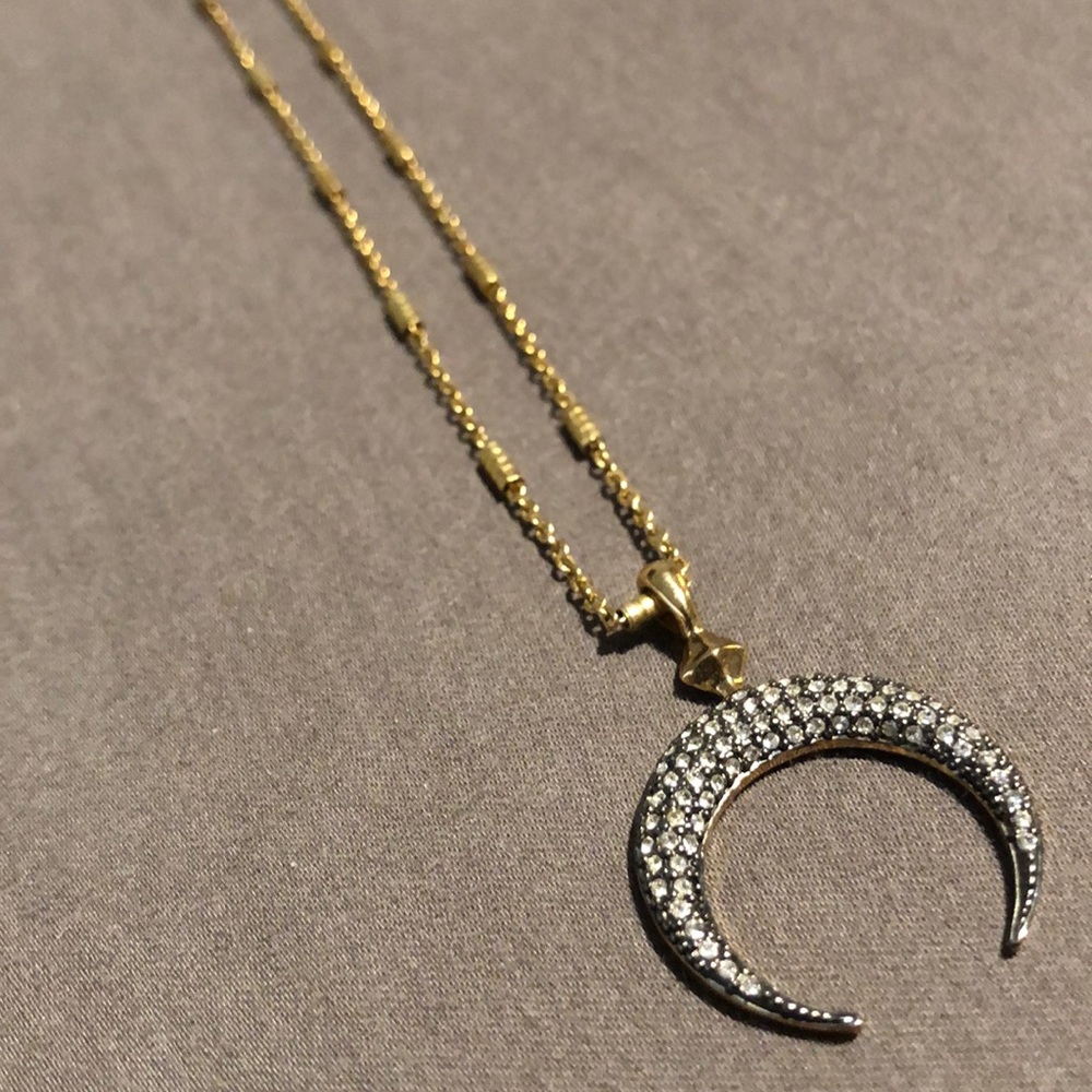 Crescent Moon Necklace with Pave